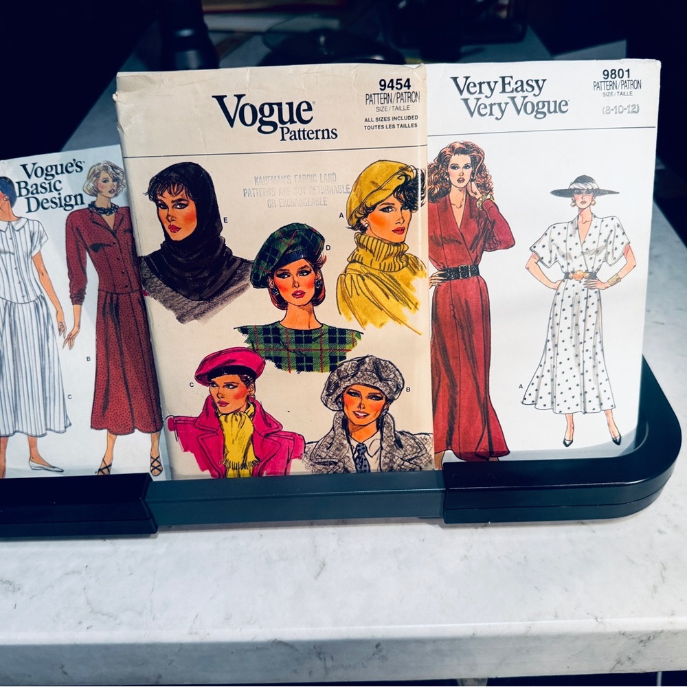 VTG VOGUE Collection of 3 SEWING PATTERNS 80s FASHION HATS DRESSES UNCUT